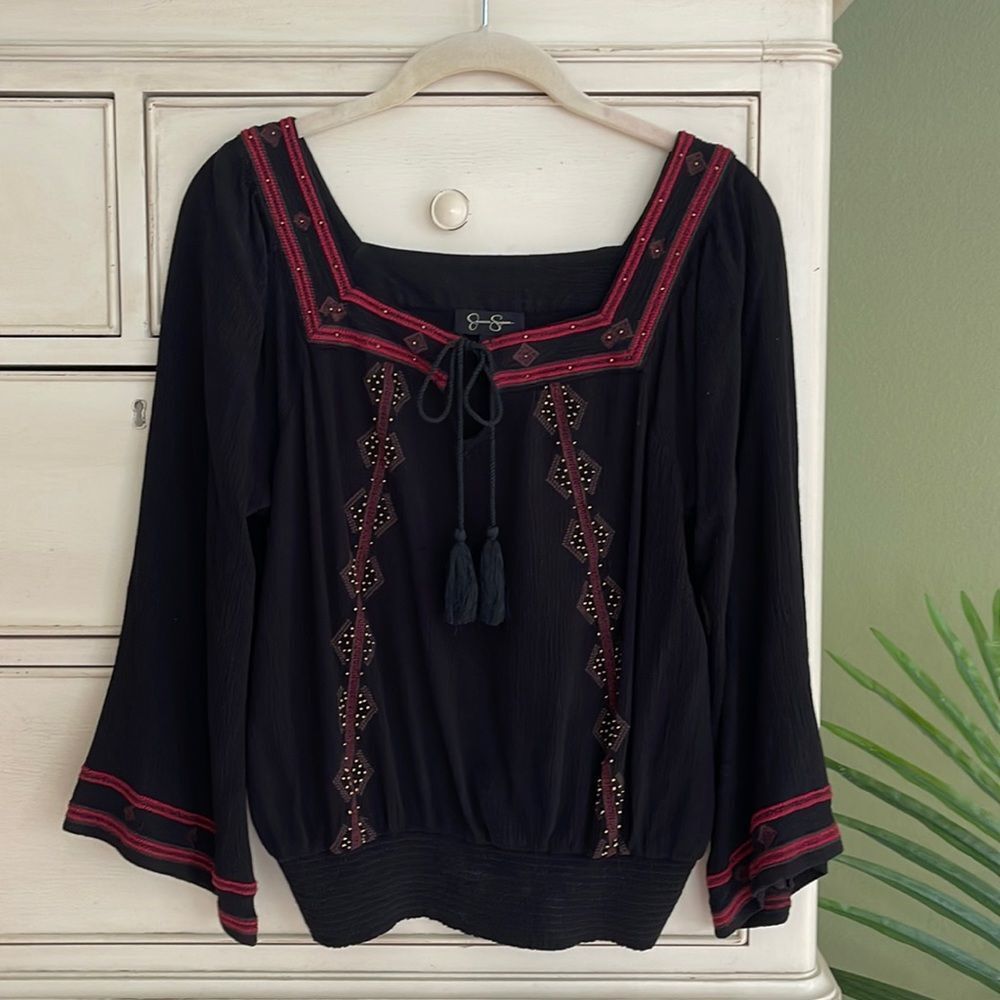 Jessica Simpson Black Blouson Top size XS